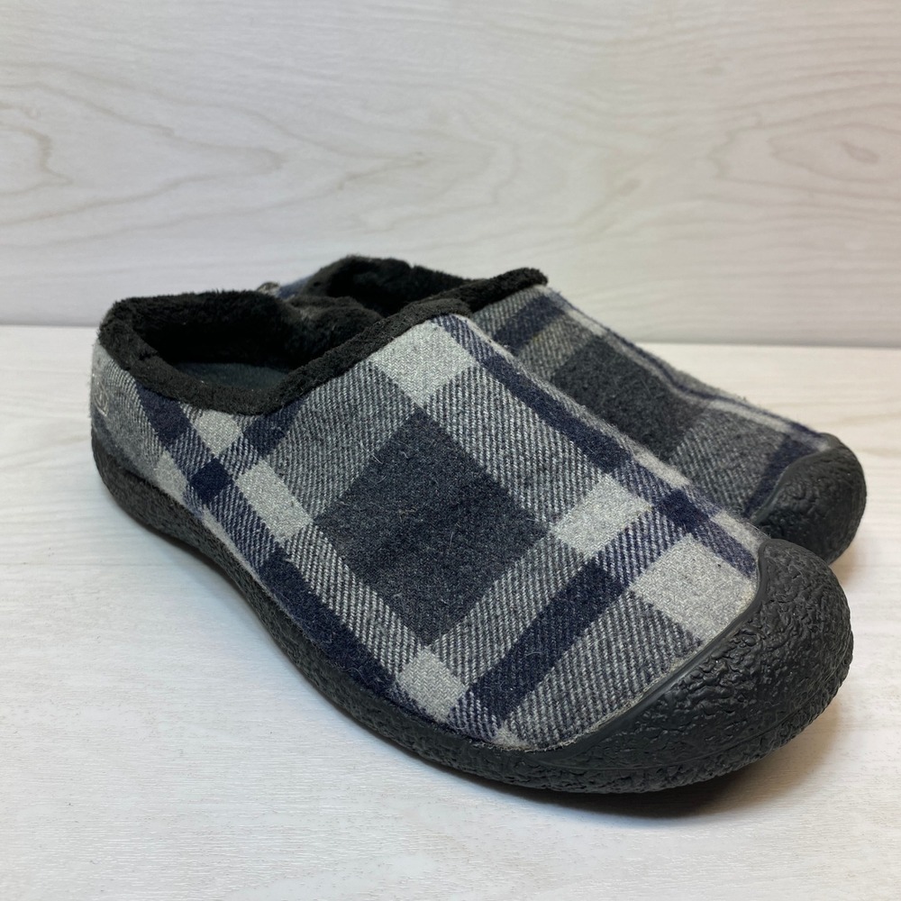 KEEN Women 7.5 Howser Plaid Slippers Clogs Grey Wool Fleece Lined Comfort Mules